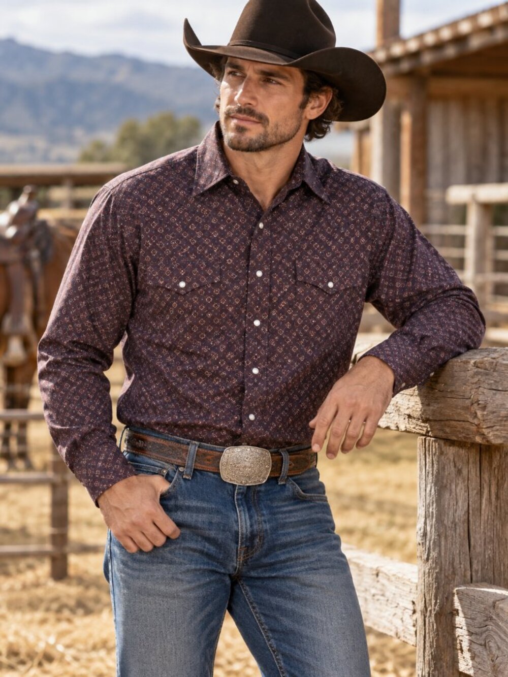 Ariat Men's Wrinkle Free Brendan Floral Print Long Sleeve Button-Down Shirt